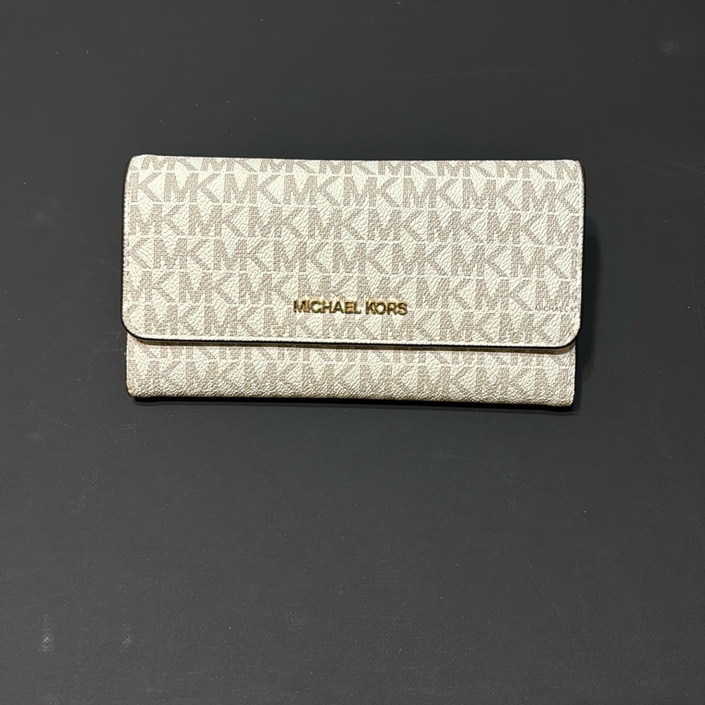 Michael Kors White and Brown Monogram Wallet